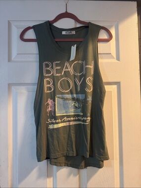 Letluv Women's Olive Green Beach Boys Graphic Muscle Tee